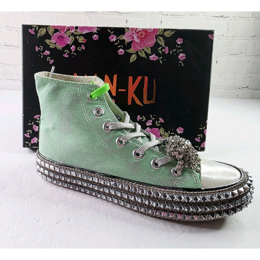 Nan-ku Cruise Studded Hi Top Sneakers Spring Mint Free People NIB Sz 37 US 7
